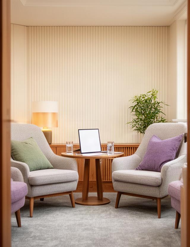 Sala de consulta privada con dos sillones y mesa de reuniones