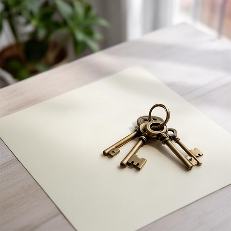 Llaves antiguas y escritura de una vivienda sobre una mesa luminosa de Asturias