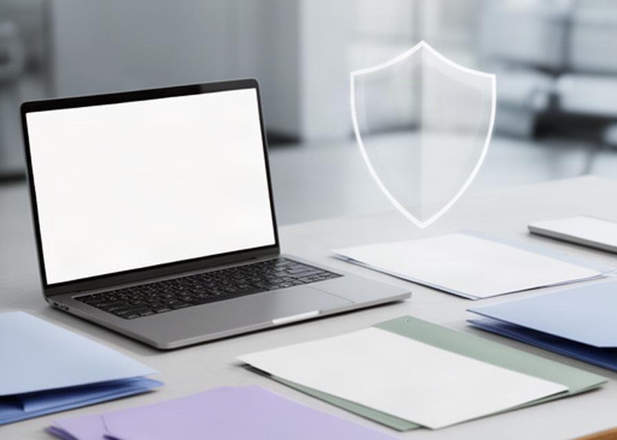 Ordenador portátil y documentos sobre protección de datos personales en una mesa de trabajo