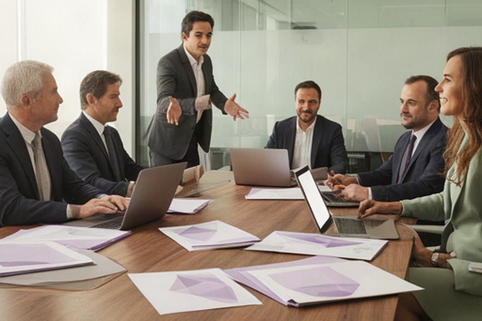 Equipo multidisciplinar de abogados colaborando en una sala del despacho