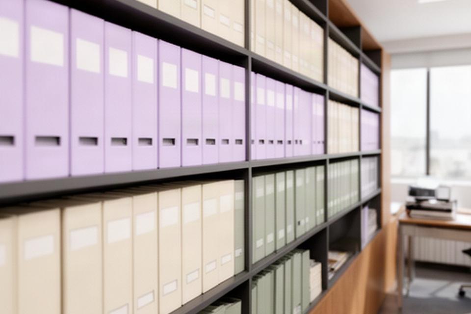 Estantería de expedientes jurídicos ordenados en un despacho profesional